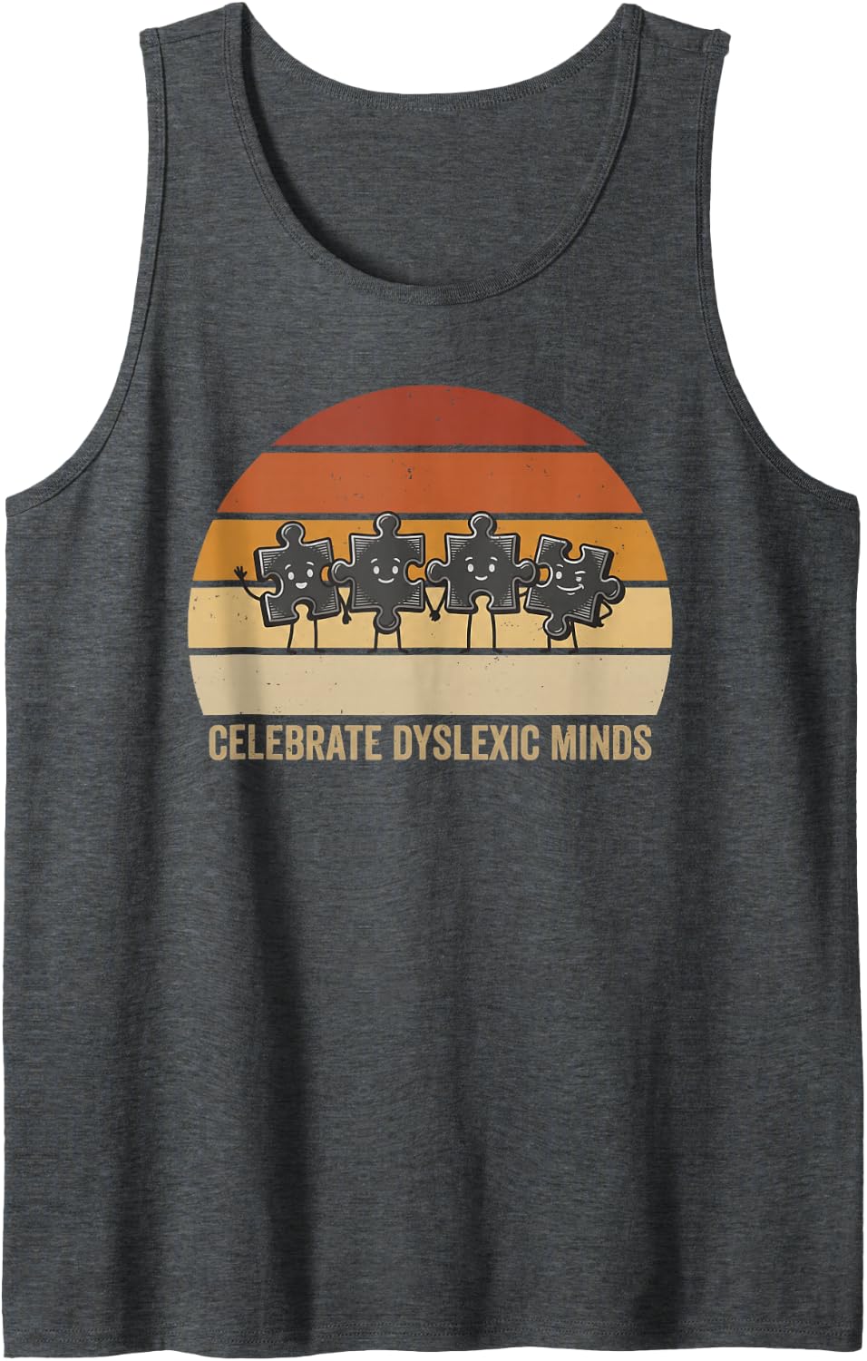 Dyslexia Awareness Month Dyslexia Support Teacher Retro Fall Sleeveless Tank Top - Dark Heather Grey