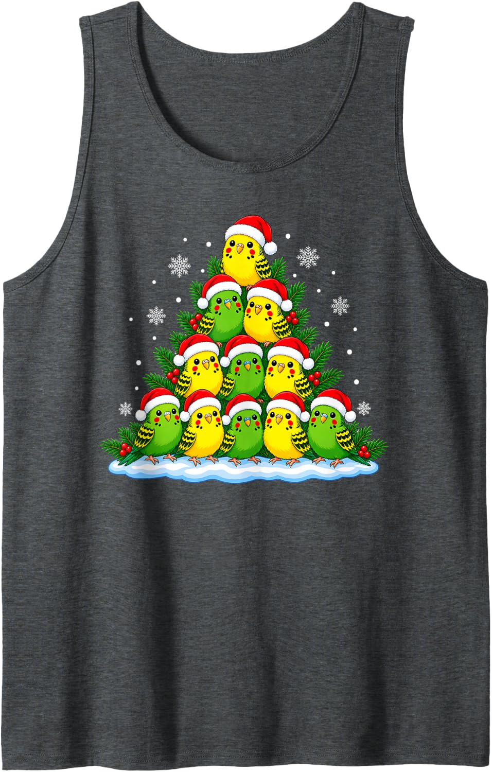 Cute Festive Parrot Birds Christmas Tree Holiday Sleeveless Tank Top - Dark Heather Grey