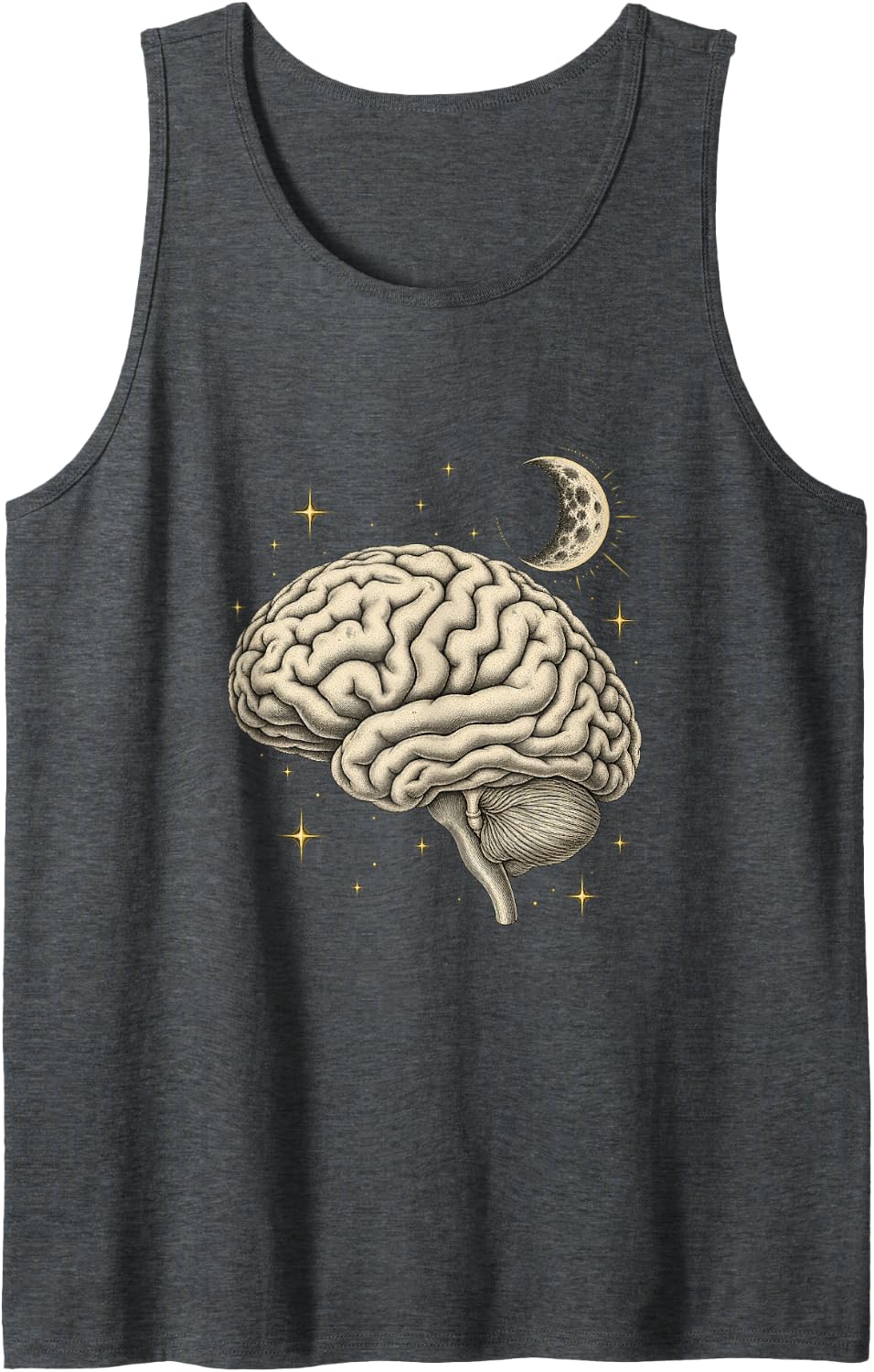 Celestial Brain Anatomy Moon Stars Neuroscience Sleeveless Tank Top - Dark Heather Grey