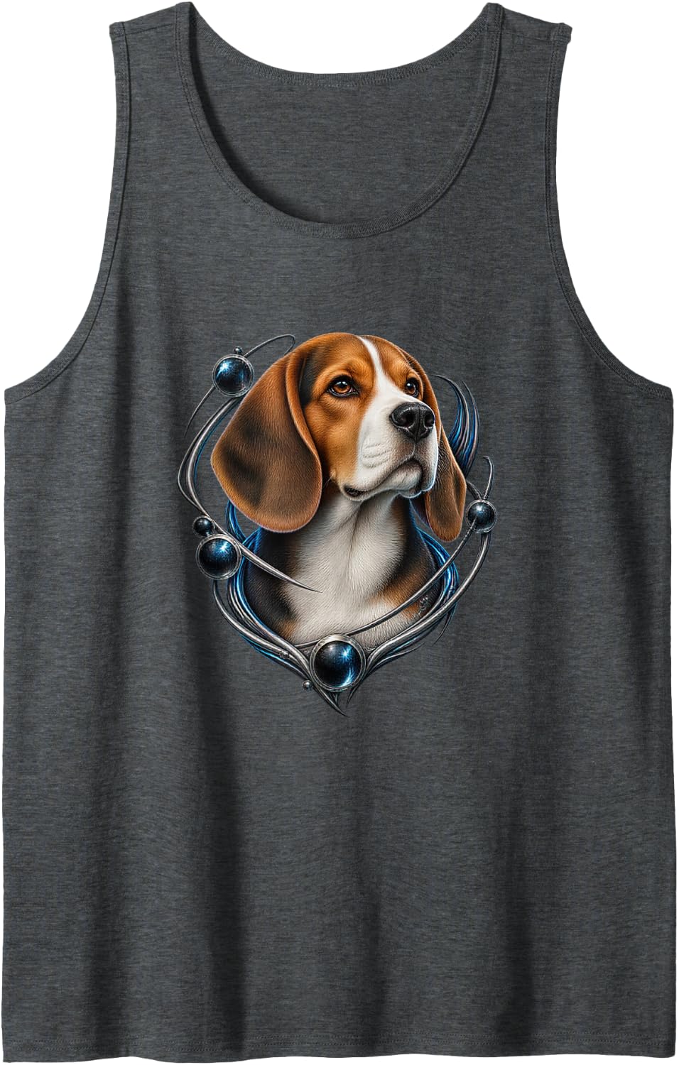 Beagle with Orbital Black Rings Sleeveless Tank Top - Dark Heather Grey