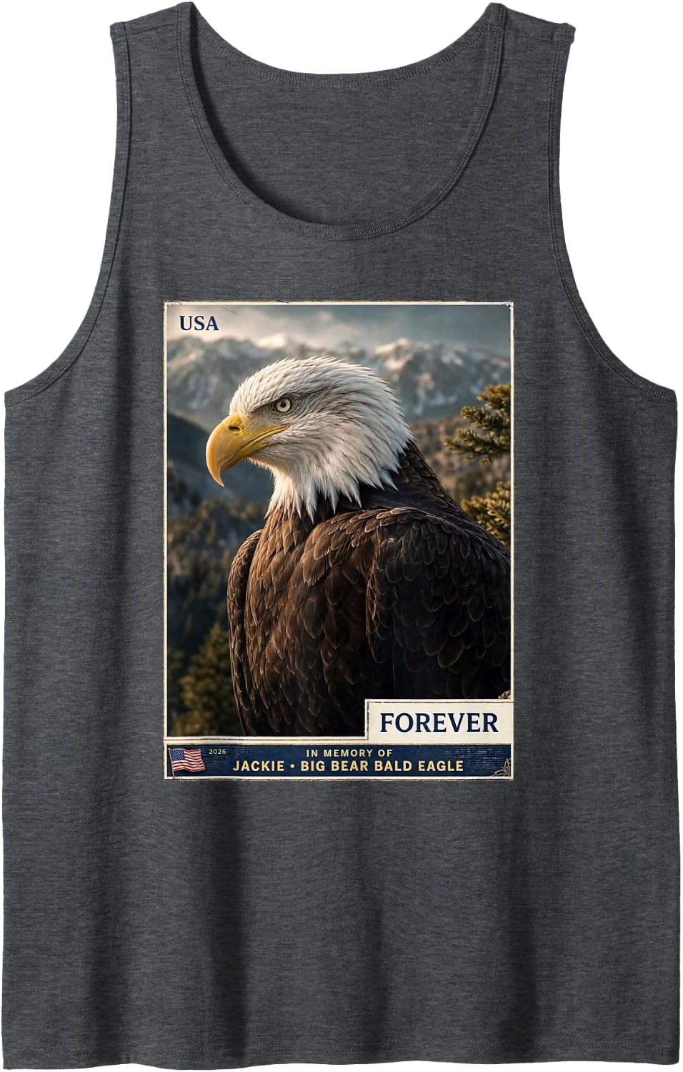 Jackie Big Bear Bald Eagle Memorial Tank Top - Dark Heather Grey