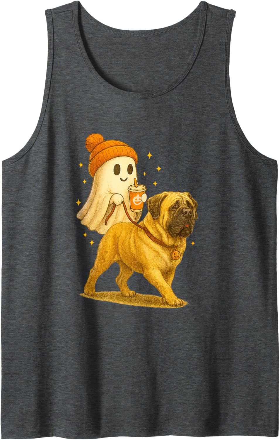 Mastiff Halloween Ghost Walking Mastiff Dog Sleeveless Tank Top - Dark Heather Grey