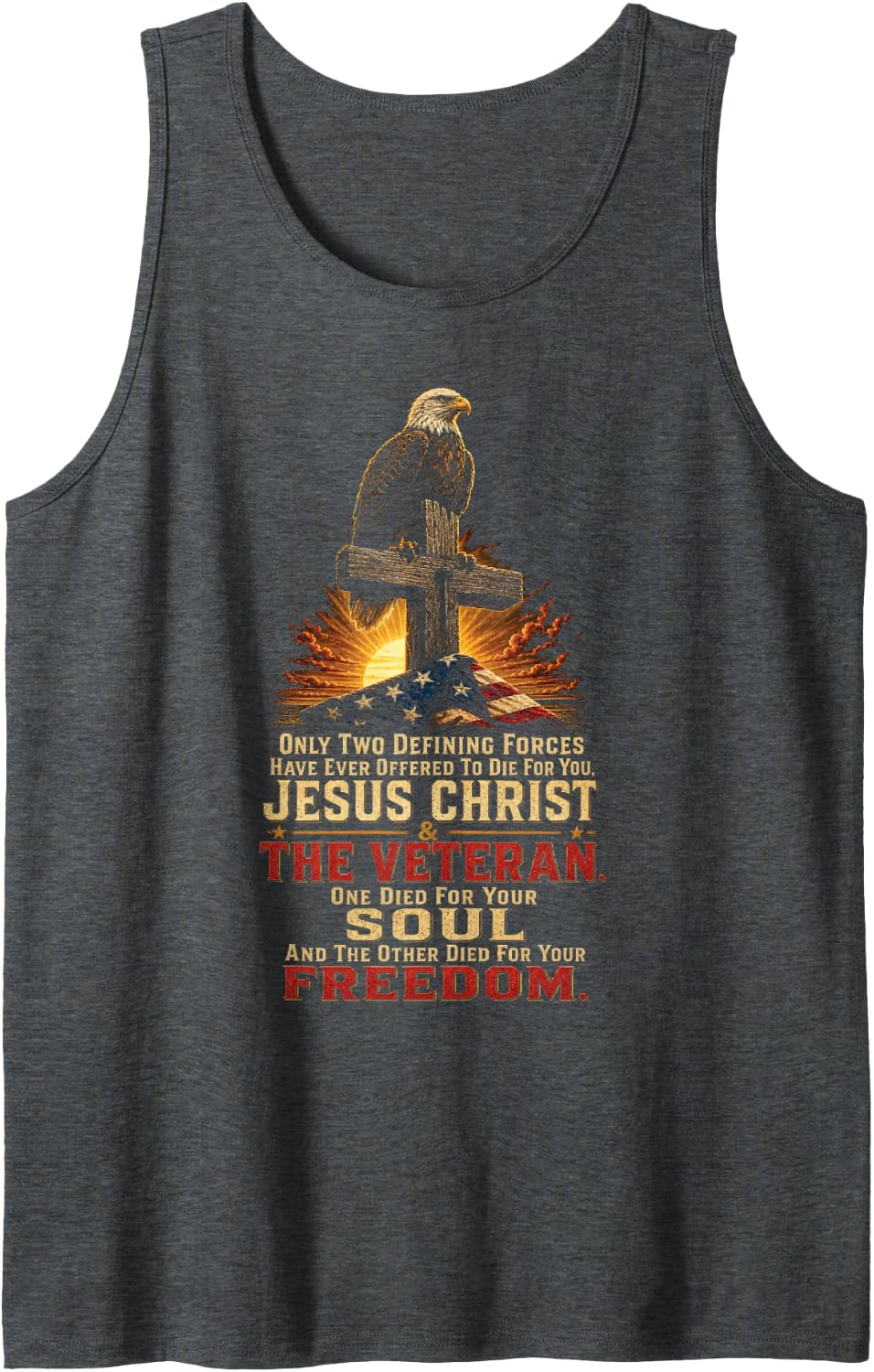 Patriotic Christian Veteran Bald Eagle Jesus Christ Sleeveless Tank Top - Dark Heather Grey