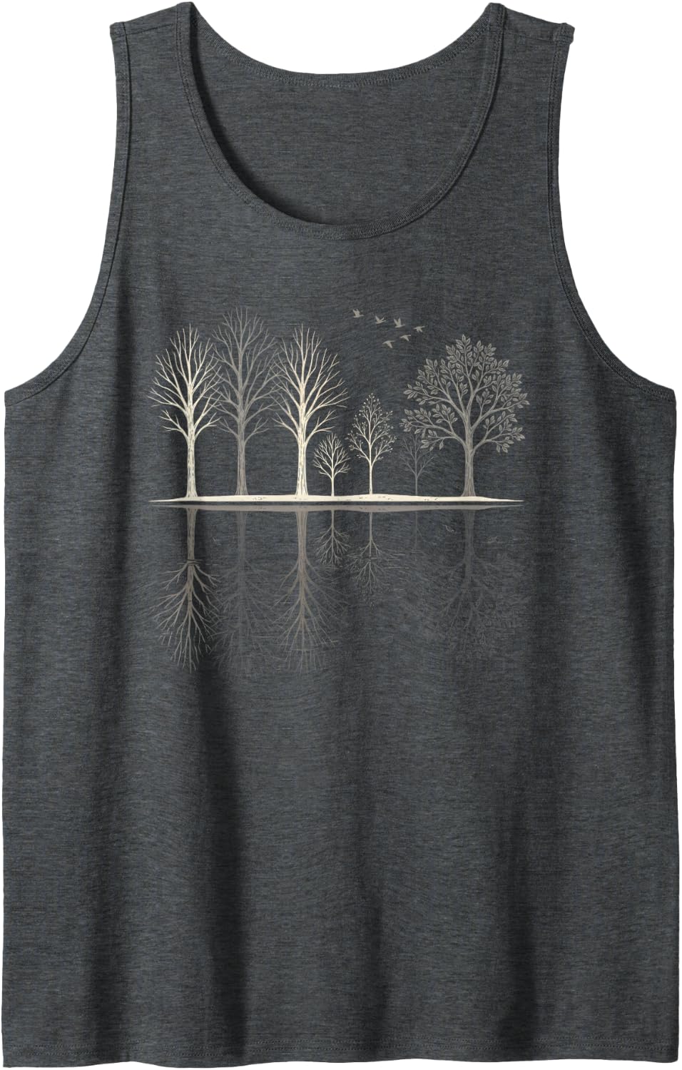 Nature Reflection Outdoor Wildlife Retro Forest Trees Sleeveless Tank Top - Dark Heather Grey