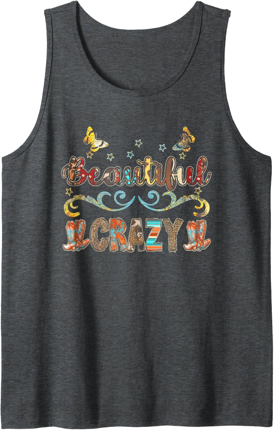 Crazy Women Beautiful Country Music Girl Western-Bleached Tank Top - Dark Heather Grey