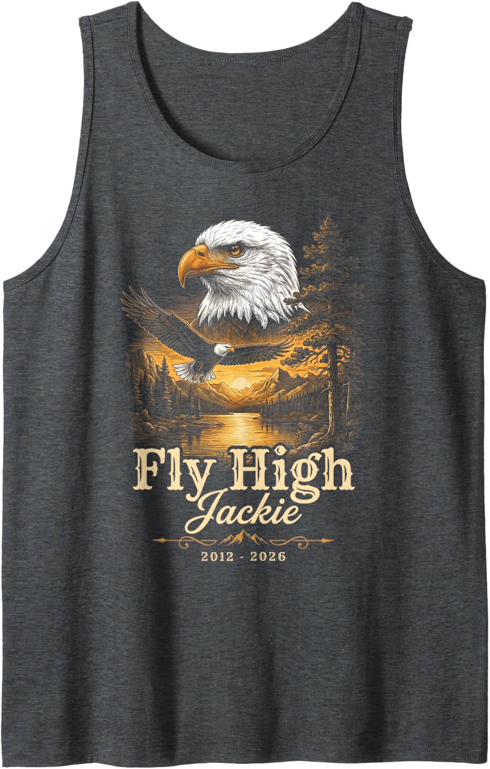 Fly High Jackie The Big Bear Bald Eagle Supports Wildlife Tank Top - Dark Heather Grey