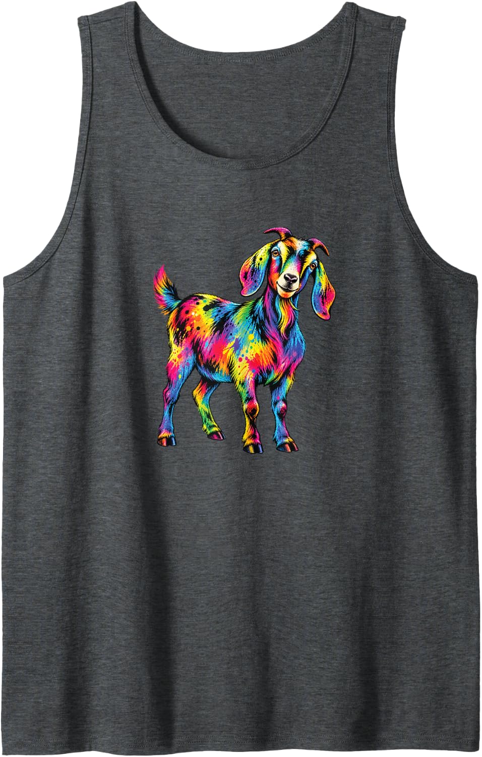 Cute Goat Tie Dye Tank Top - Dark Heather Grey