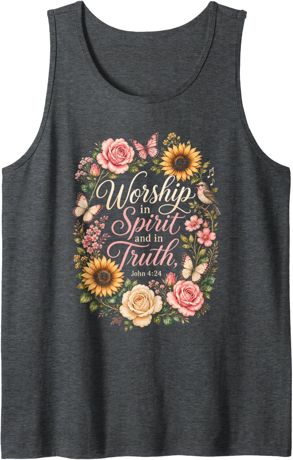 Christian Women Worship in Spirit and in Truth John 4:24 Sleeveless Tank Top - Dark Heather Grey
