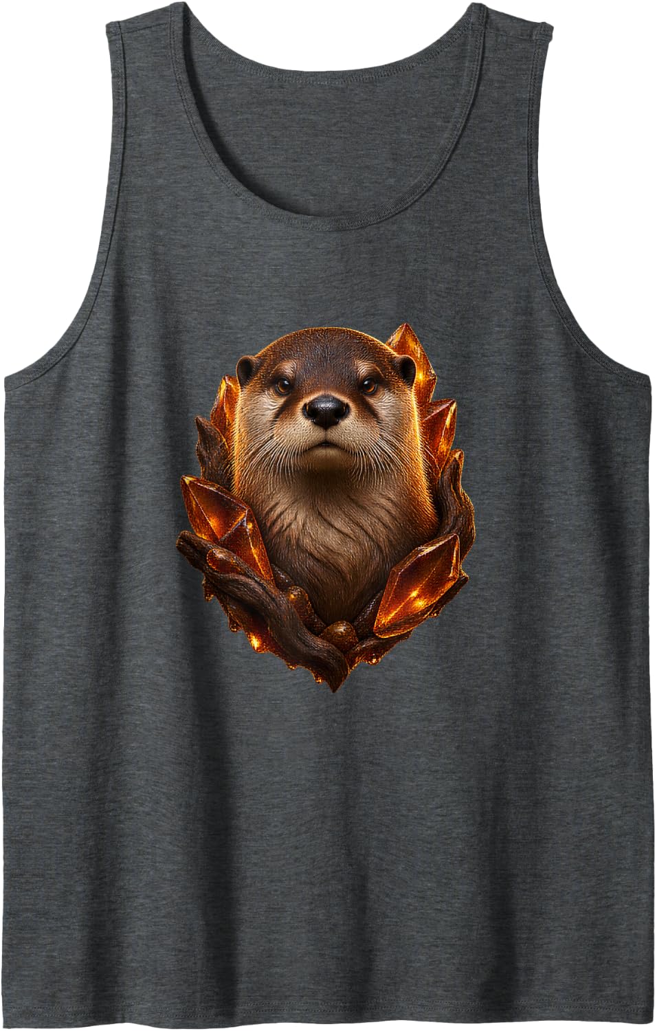 River Otter with Amber Resin Shards River Art Sleeveless Tank Top - Dark Heather Grey