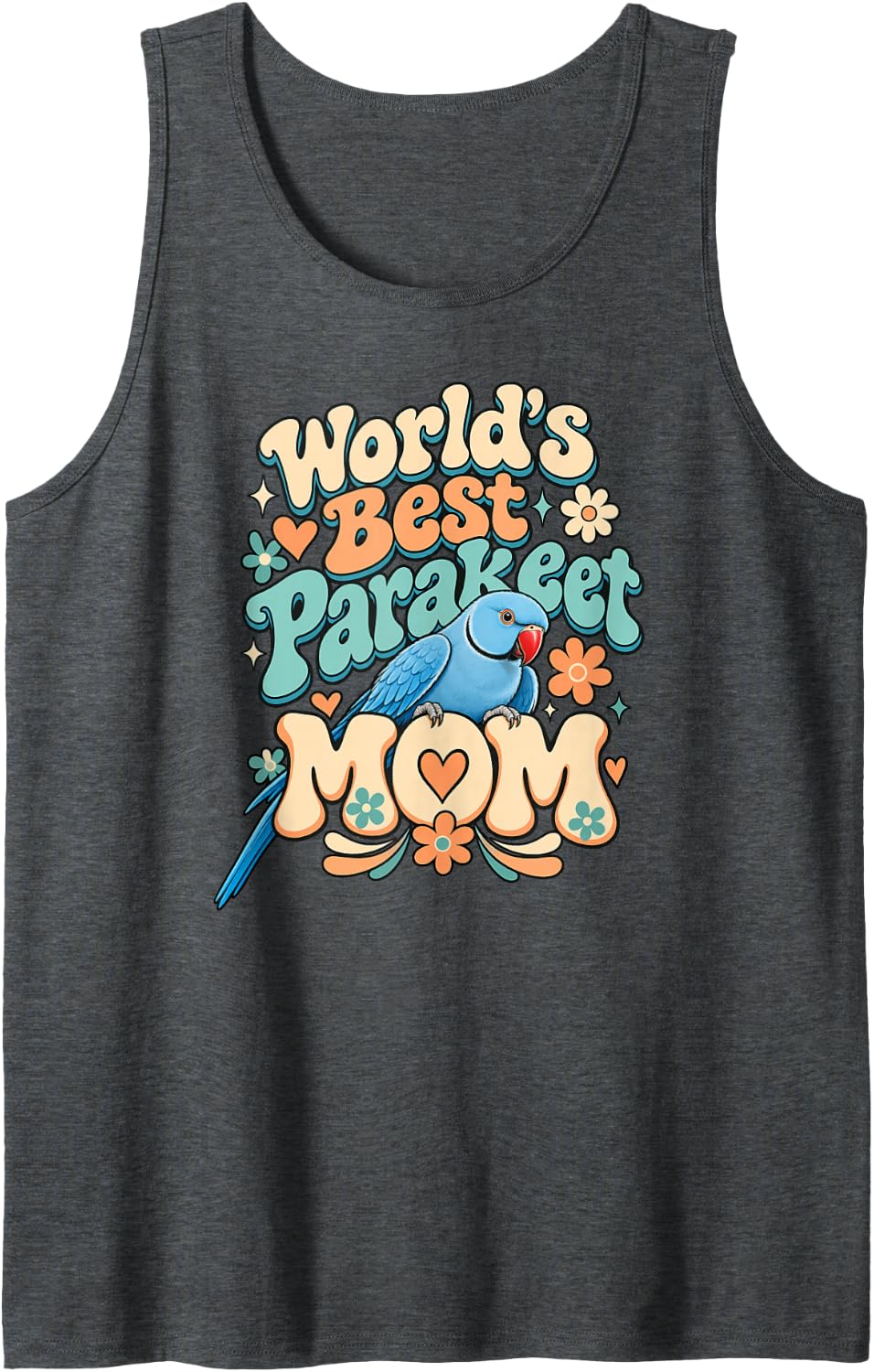 World's Best Parakeet Mom Bird Lover Sleeveless Tank Top - Dark Heather Grey
