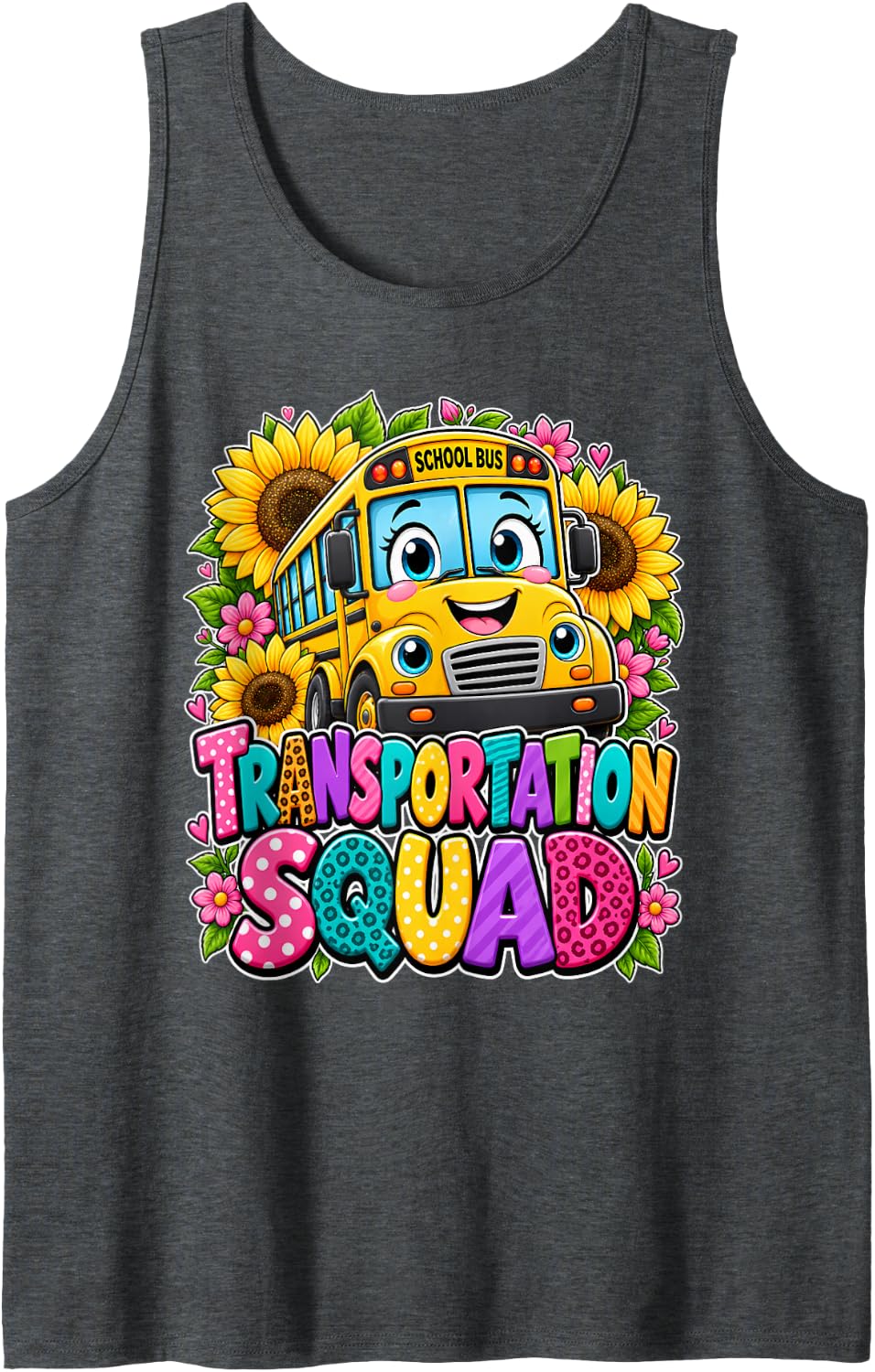 Transportation Squad Driving Bus Driver School Bus Lover Sleeveless Tank Top - Dark Heather Grey