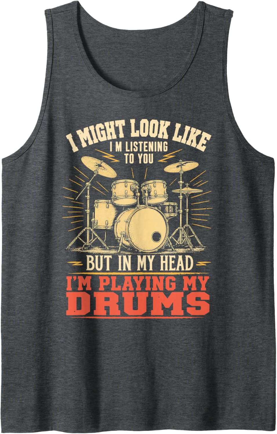 Funny Drummer Percussion Drum Kit Vintage Drumming Sleeveless Tank Top - Dark Heather Grey