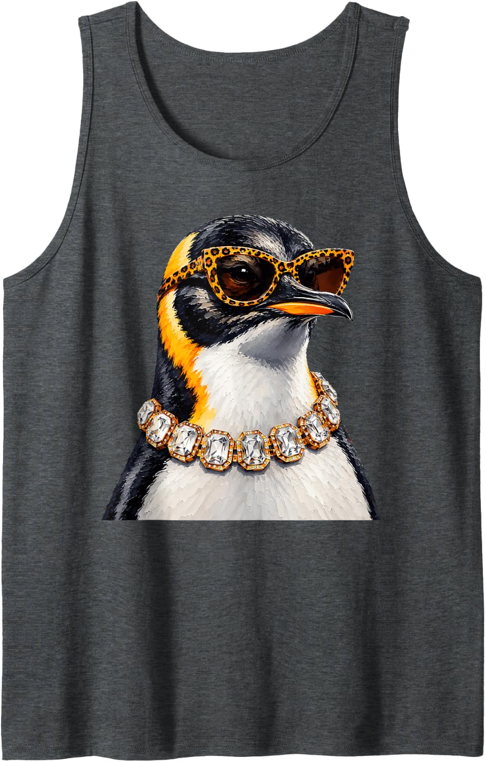 Cool Penguin Roar Leopard Sunglasses Funny Humor Tank Top - Dark Heather Grey