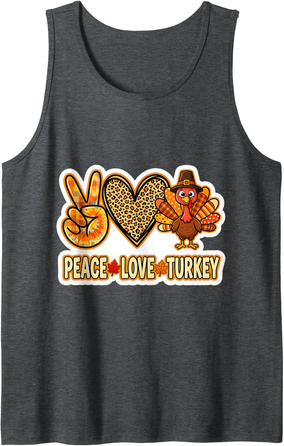 Peace Love Turkey Little Pilgrim Thanksgiving Fall Autumn Sleeveless Tank Top - Dark Heather Grey