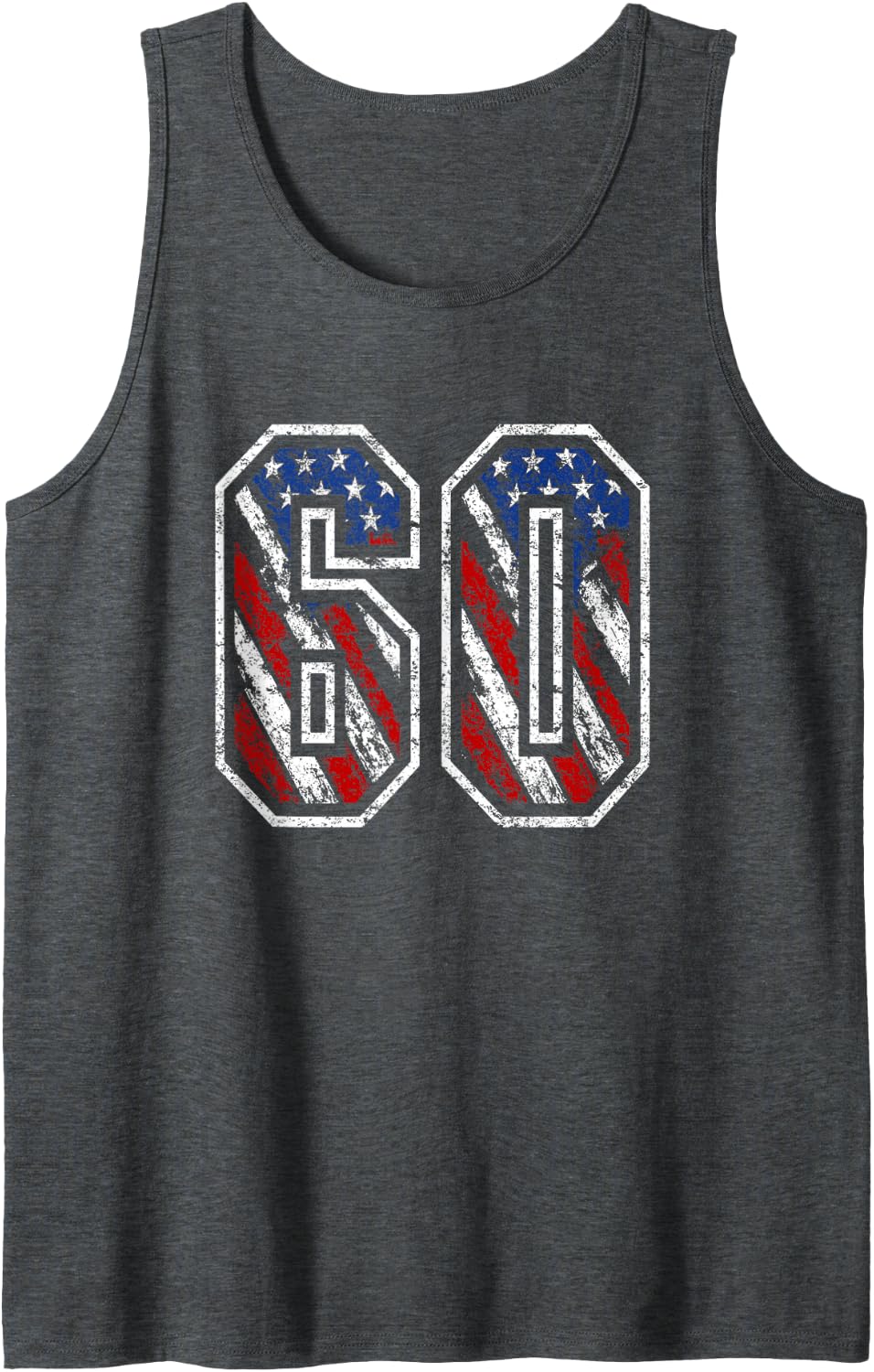 Vintage Distressed American Flag #60 Number 60 Jersey Shirt Sleeveless Tank Top - Dark Heather Grey