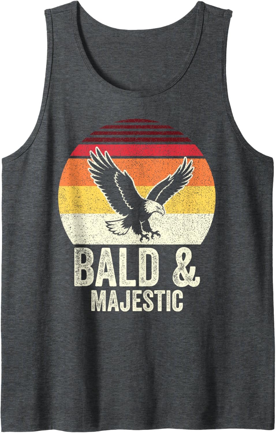 Bald & Majestic Funny Eagle Retro Vintage Sunset Graphic Sleeveless Tank Top - Dark Heather Grey
