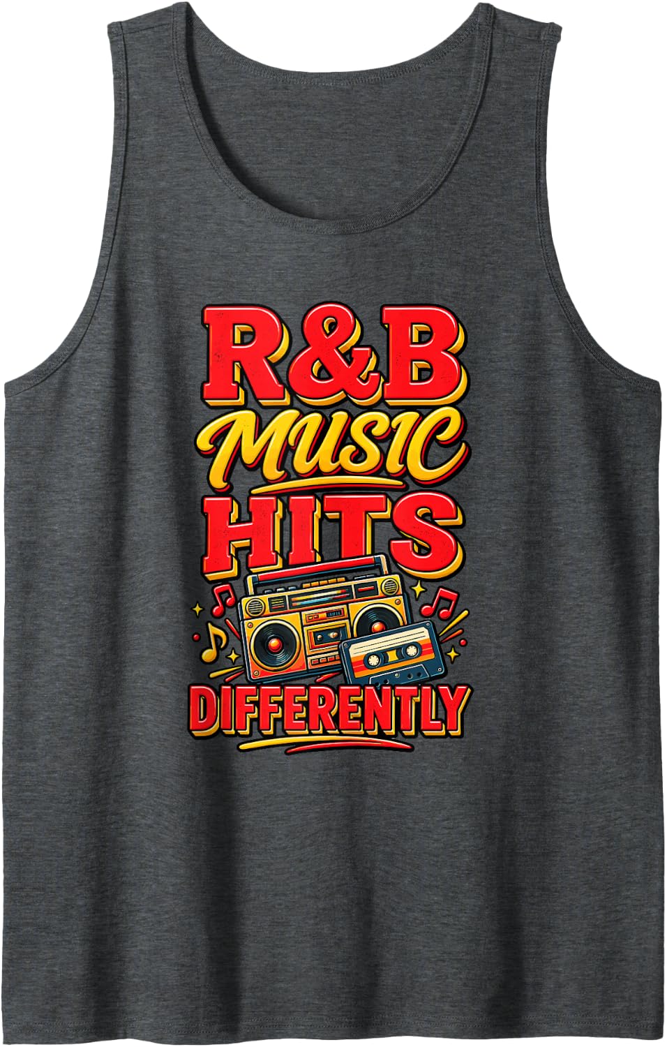 R&B Music Hits Differently Song Lyrics 90s Music R&B Sleeveless Tank Top - Dark Heather Grey
