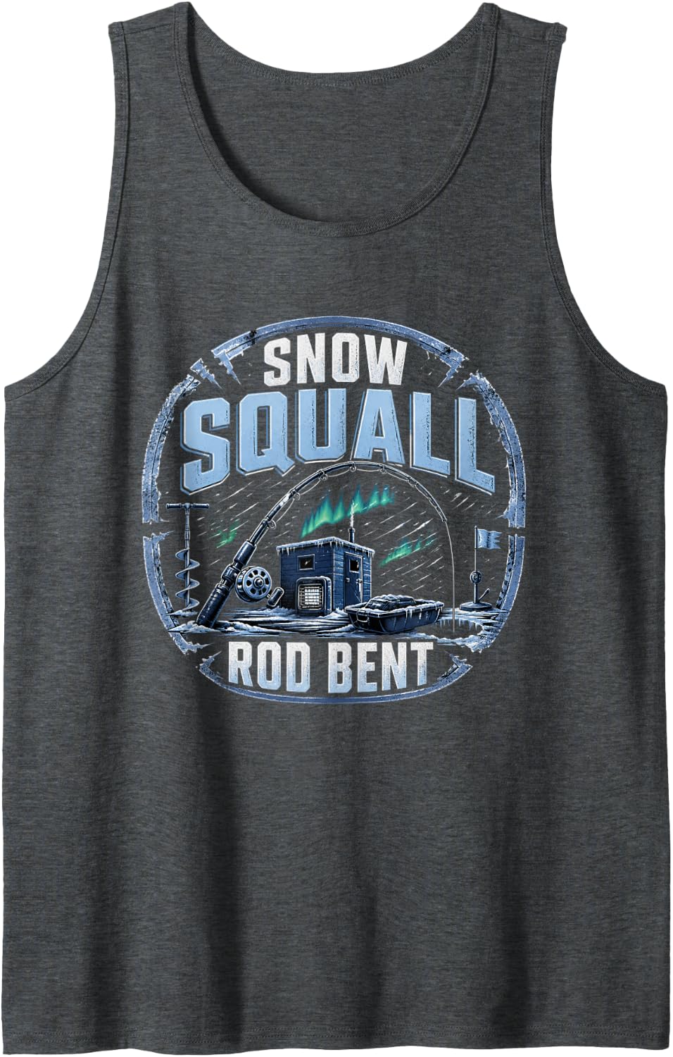 Snow Squall Rod Bent Ice Fishing Hard Water Angler Sleeveless Tank Top - Dark Heather Grey