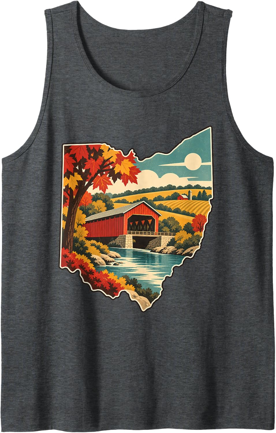 Vintage Ohio Covered Bridge Proud Ohio Roots Sleeveless Tank Top - Dark Heather Grey