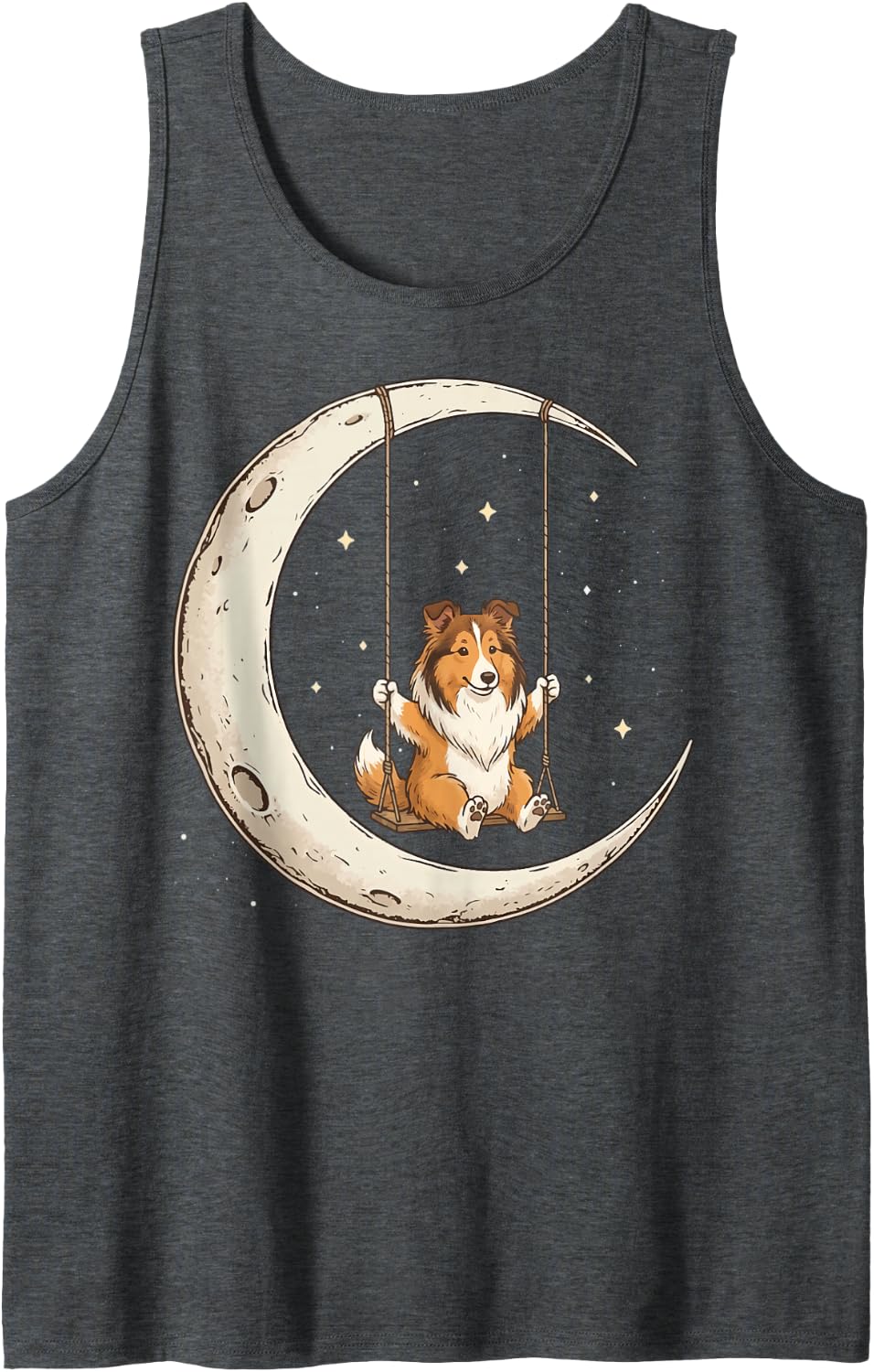 Shetland Sheepdog Moon Swing Sleeveless Tank Top - Dark Heather Grey