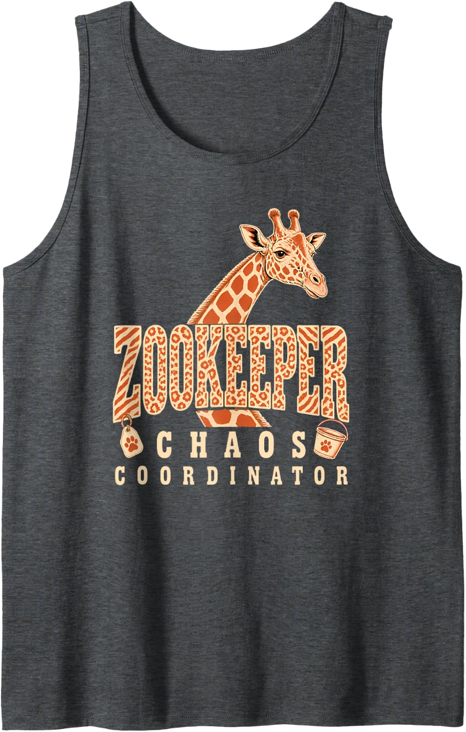 Zoo Keeper Chaos Coordinator Funny Animal Feeding Time Sleeveless Tank Top - Dark Heather Grey