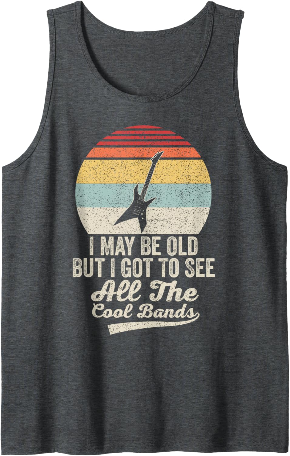Funny Bald & Majestic Eagle Retro Sunset Graphic Sleeveless Tank Top - Dark Heather Grey