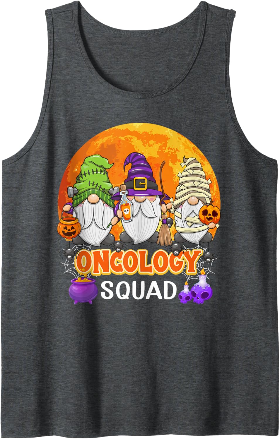 Oncology Squad Halloween Oncologist Gnome Matching Sleeveless Tank Top - Dark Heather Grey