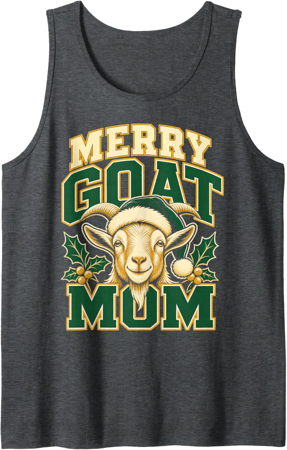 Merry Goat Mom Christmas Holiday Sleeveless Tank Top - Dark Heather Grey