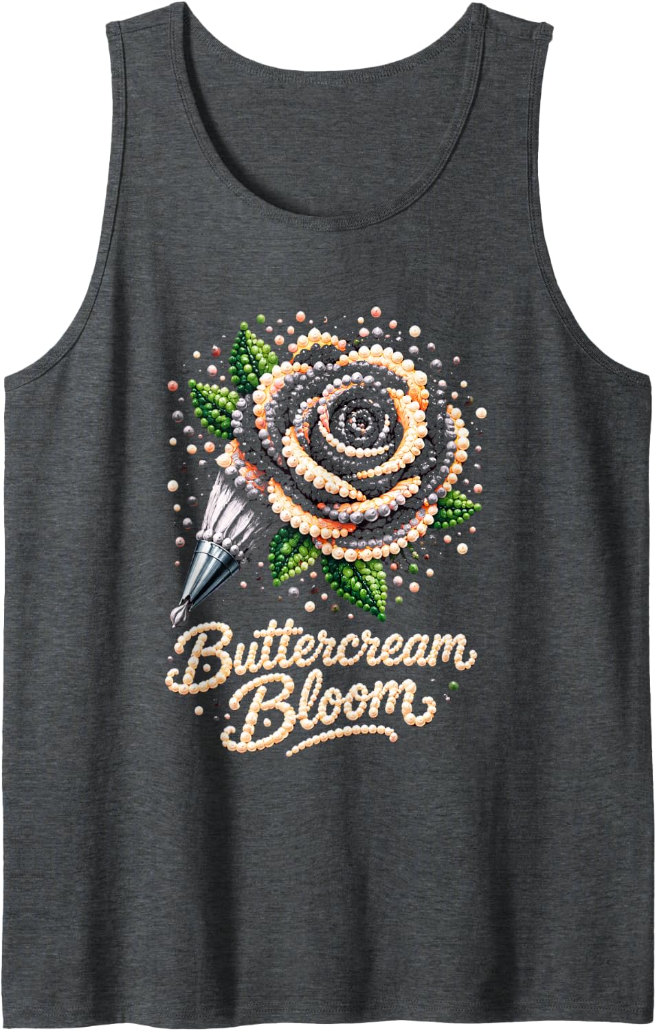Buttercream Bloom Rose Cake Decorator Sleeveless Tank Top - Dark Heather Grey