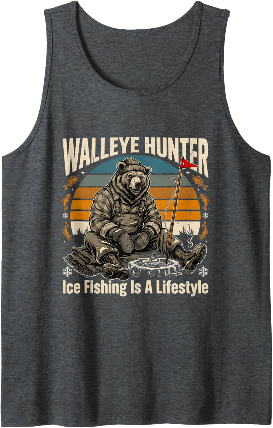 Ice Fishing is A Lifestyle Walleye Hunter Sleeveless Tank Top - Dark Heather Grey