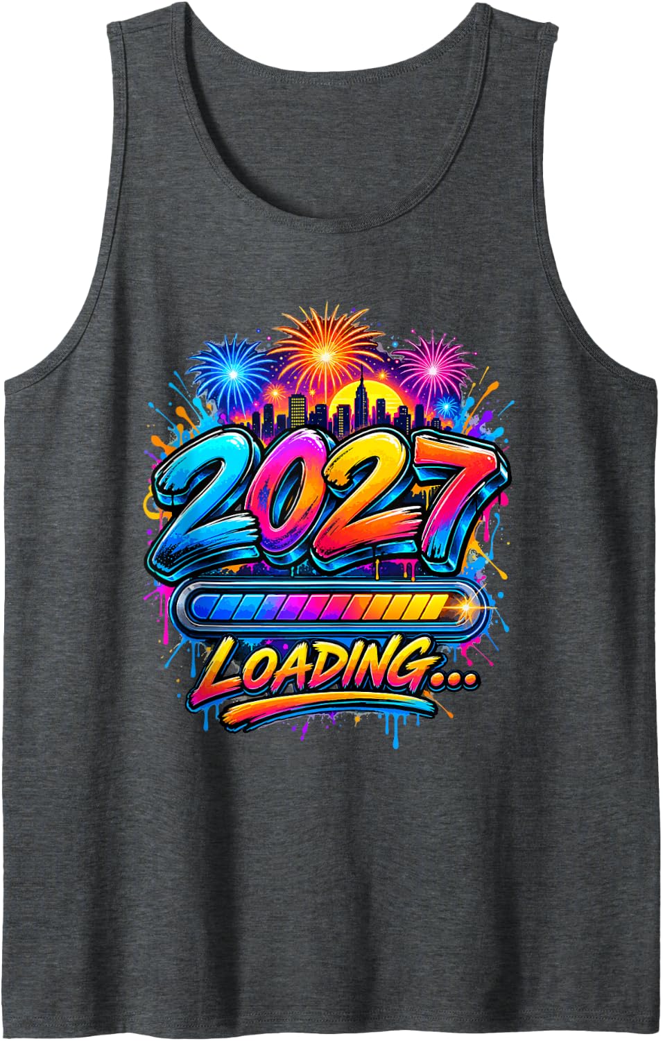 2027 Loading Colorful Graffiti New Year Design Tank Top - Dark Heather Grey