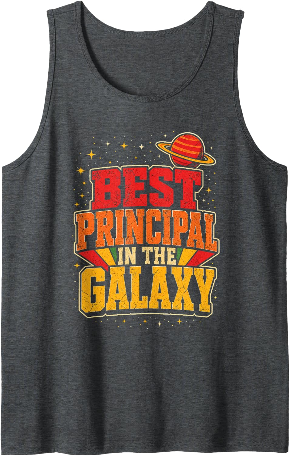 Principal Gift Galaxy Space Retro Elementary School Sleeveless Tank Top - Dark Heather Grey