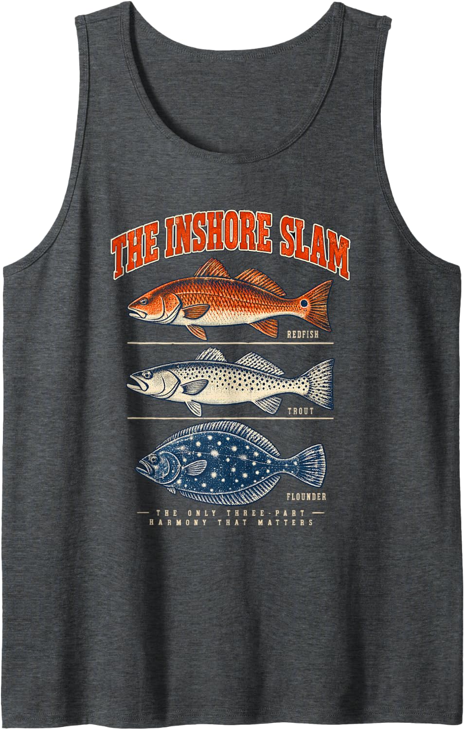 The Inshore Slam Redfish Trout Flounder Sleeveless Tank Top - Dark Heather Grey
