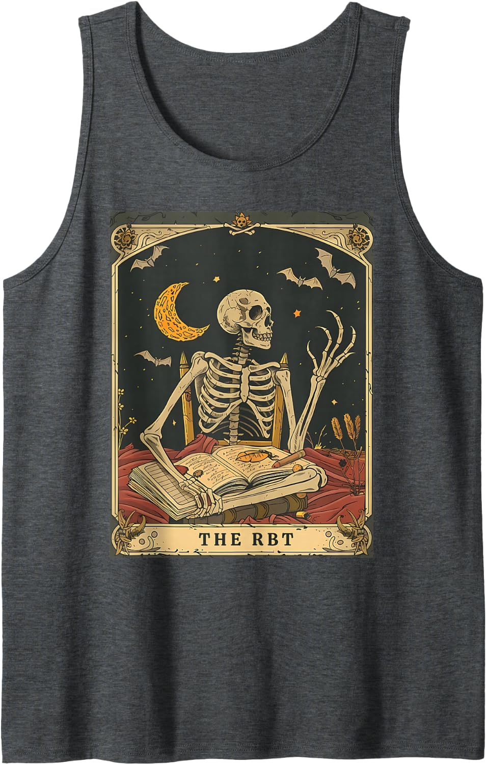 RBT Tarot Card Funny Skeleton Behavior Analyst Halloween Sleeveless Tank Top - Dark Heather Grey