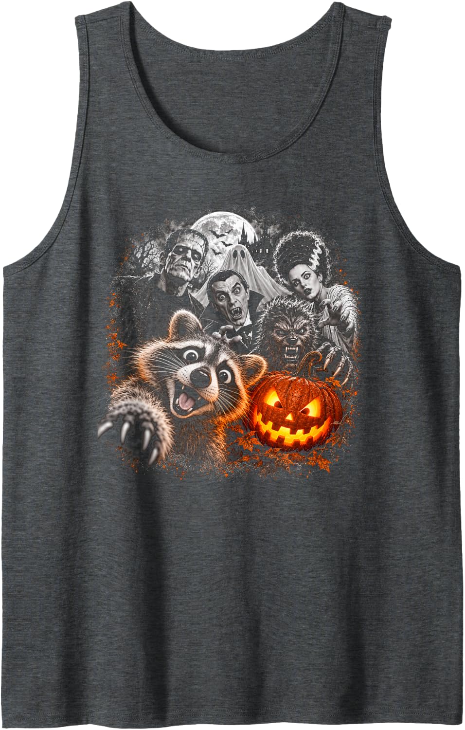 Halloween Raccoon Monster Selfie Tilted Pose Vintage Art Sleeveless Tank Top - Dark Heather Grey
