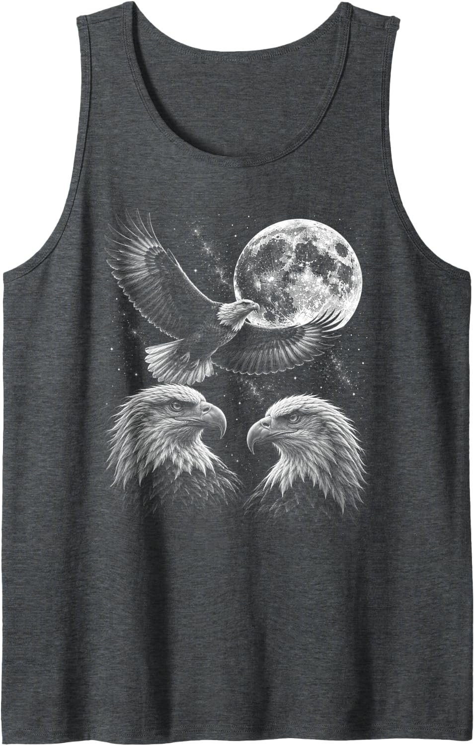 Three Bald Eagles Full Moon Bird Meme Funny Vintage Sleeveless Tank Top - Dark Heather Grey