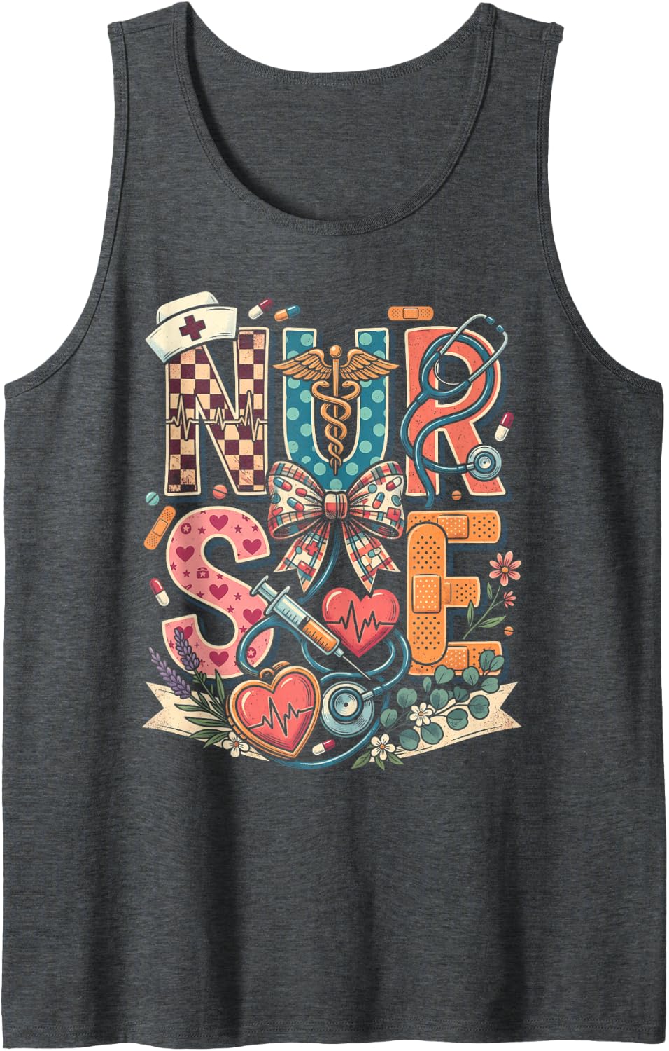 Registered Nurse RN Nursing Heart Medical Care for Men Women Sleeveless Tank Top - Dark Heather Grey
