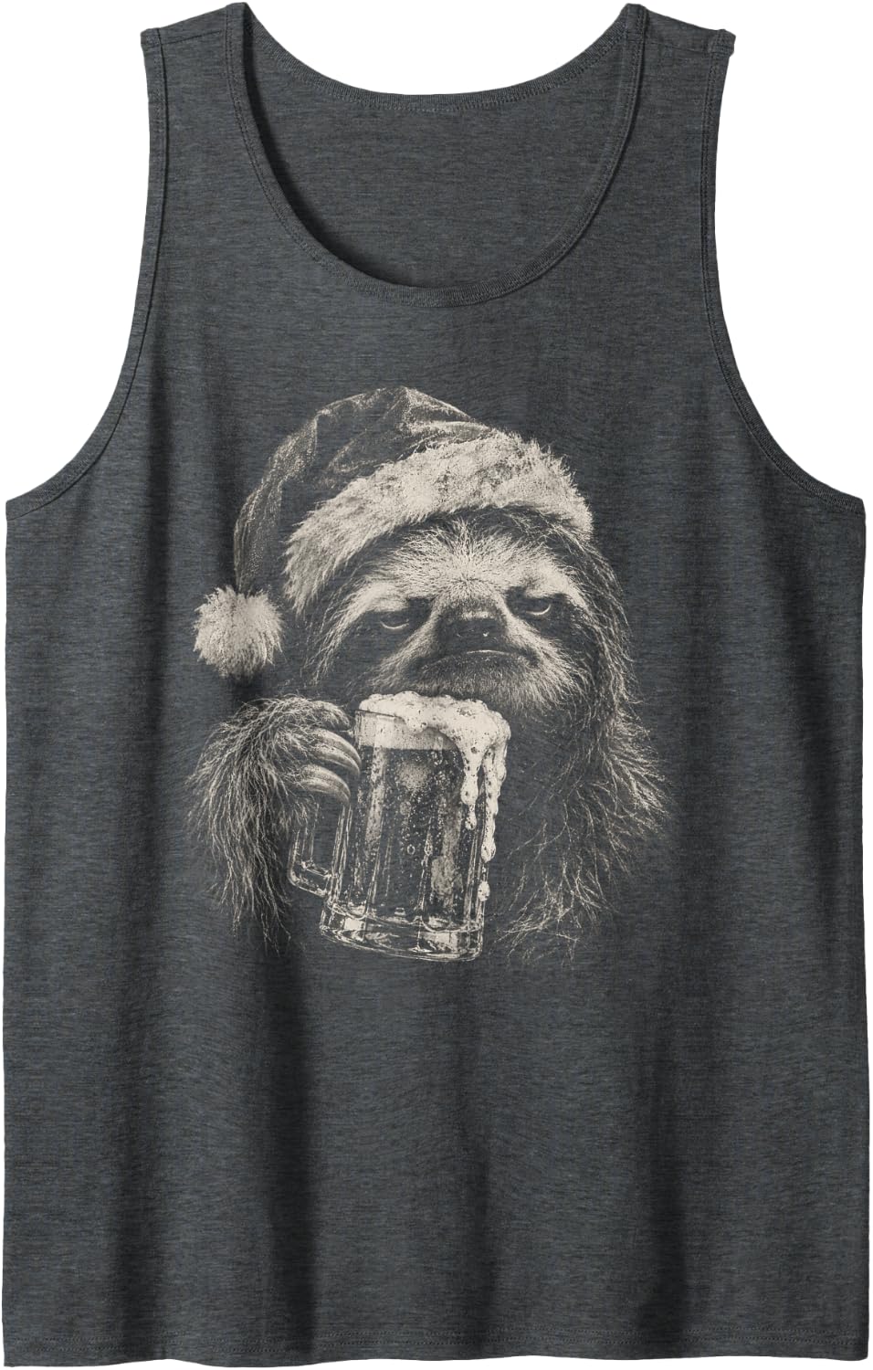 Depressed Sloth Santa Beer Funny Christmas Sleeveless Tank Top - Dark Heather Grey