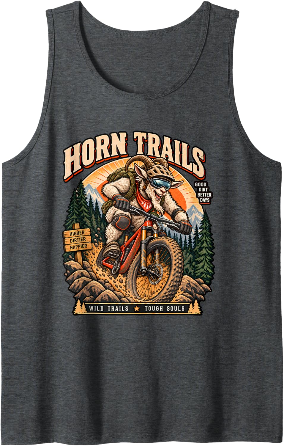 Funny Goat Riding Mountain Bike MTB Cycling Trail Rider Sleeveless Tank Top - Dark Heather Grey