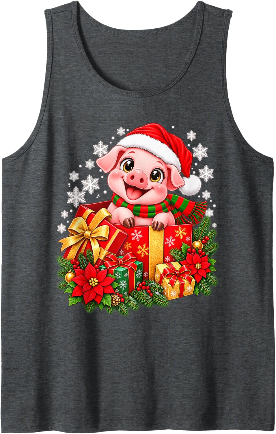 Cute Christmas Penguin Santa Hat Winter Holiday Sleeveless Tank Top - Dark Heather Grey