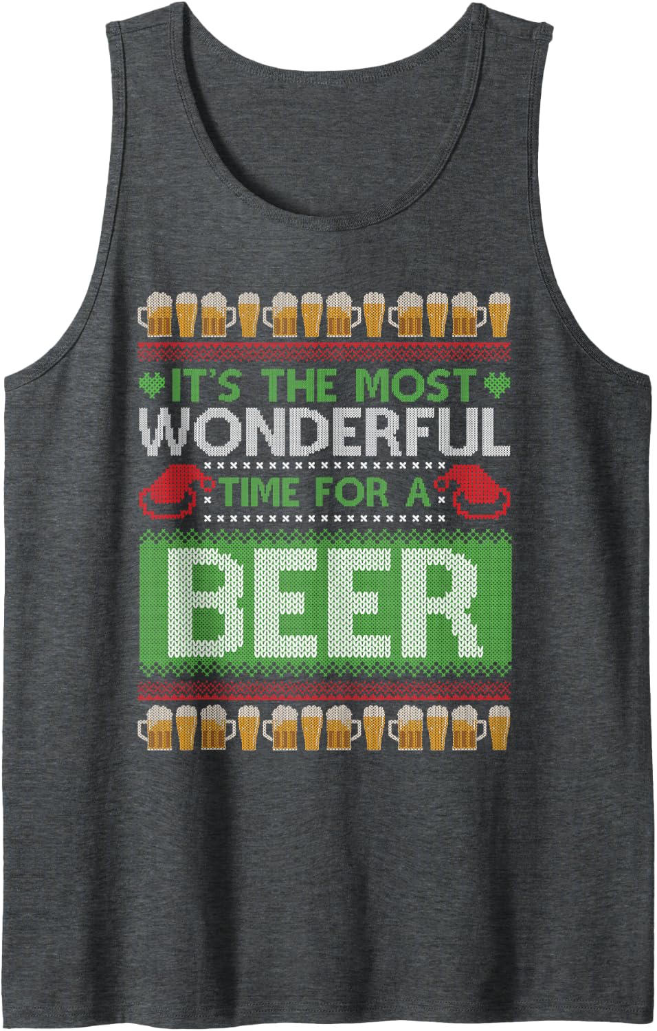 Christmas Santa Beer Ugly Christmas Sweater Tank Top - Dark Heather Grey