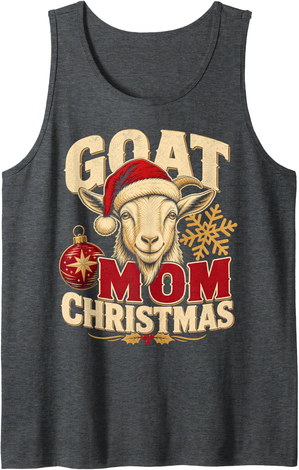 Goat Mom Christmas Holiday Sleeveless Tank Top - Dark Heather Grey
