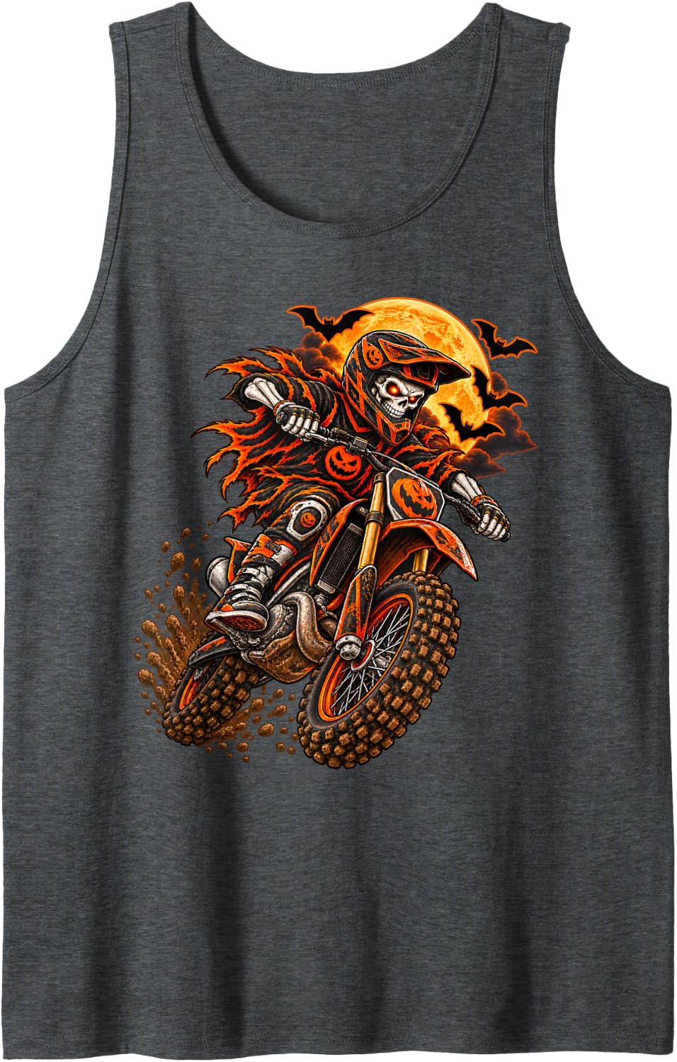 Halloween Skeleton Motocross Dirt Bike Rider Boys Men Sleeveless Tank Top - Dark Heather Grey