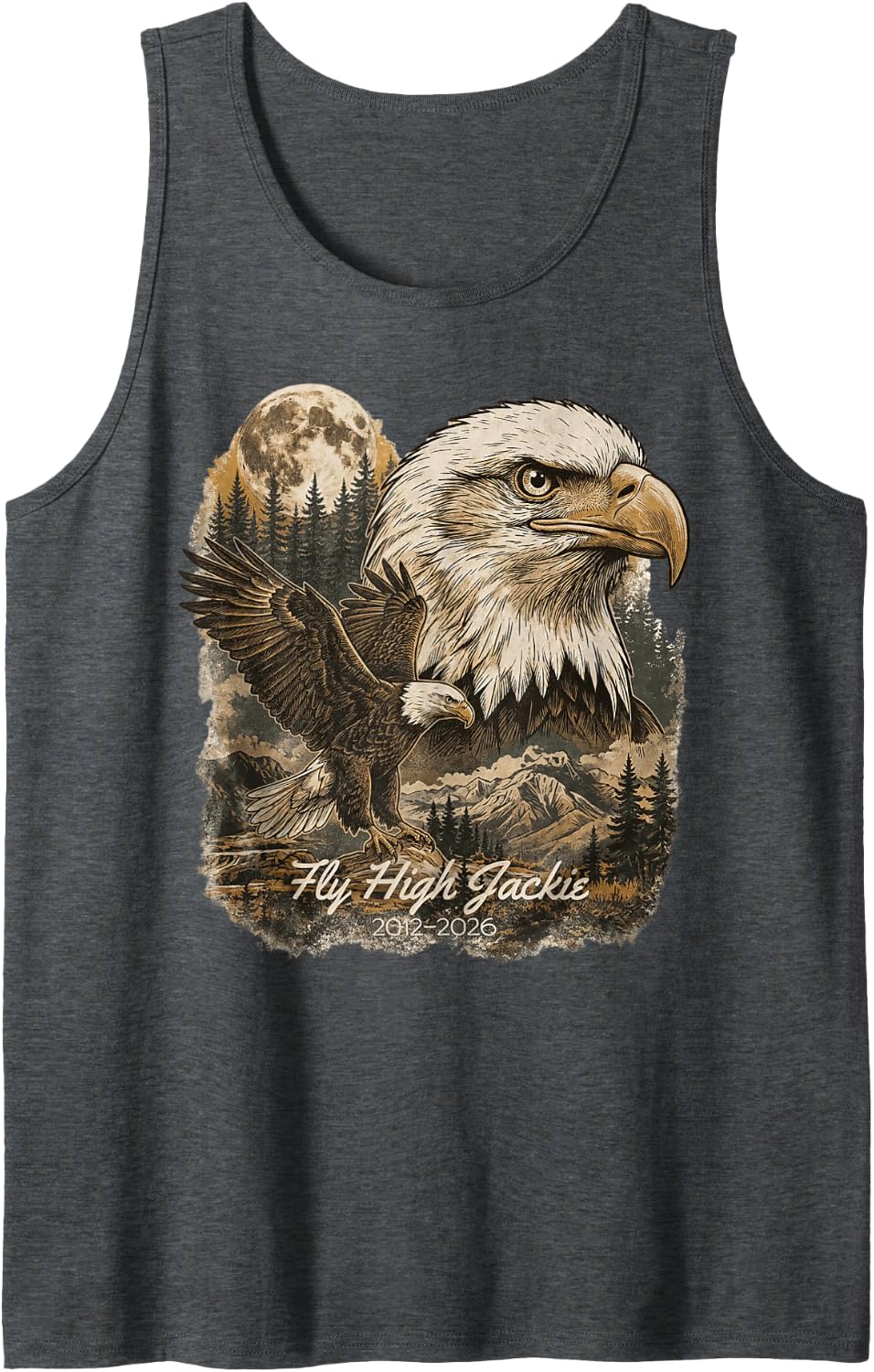 Jackie The Bald Eagle, Fly high Jackie Tank Top - Dark Heather Grey