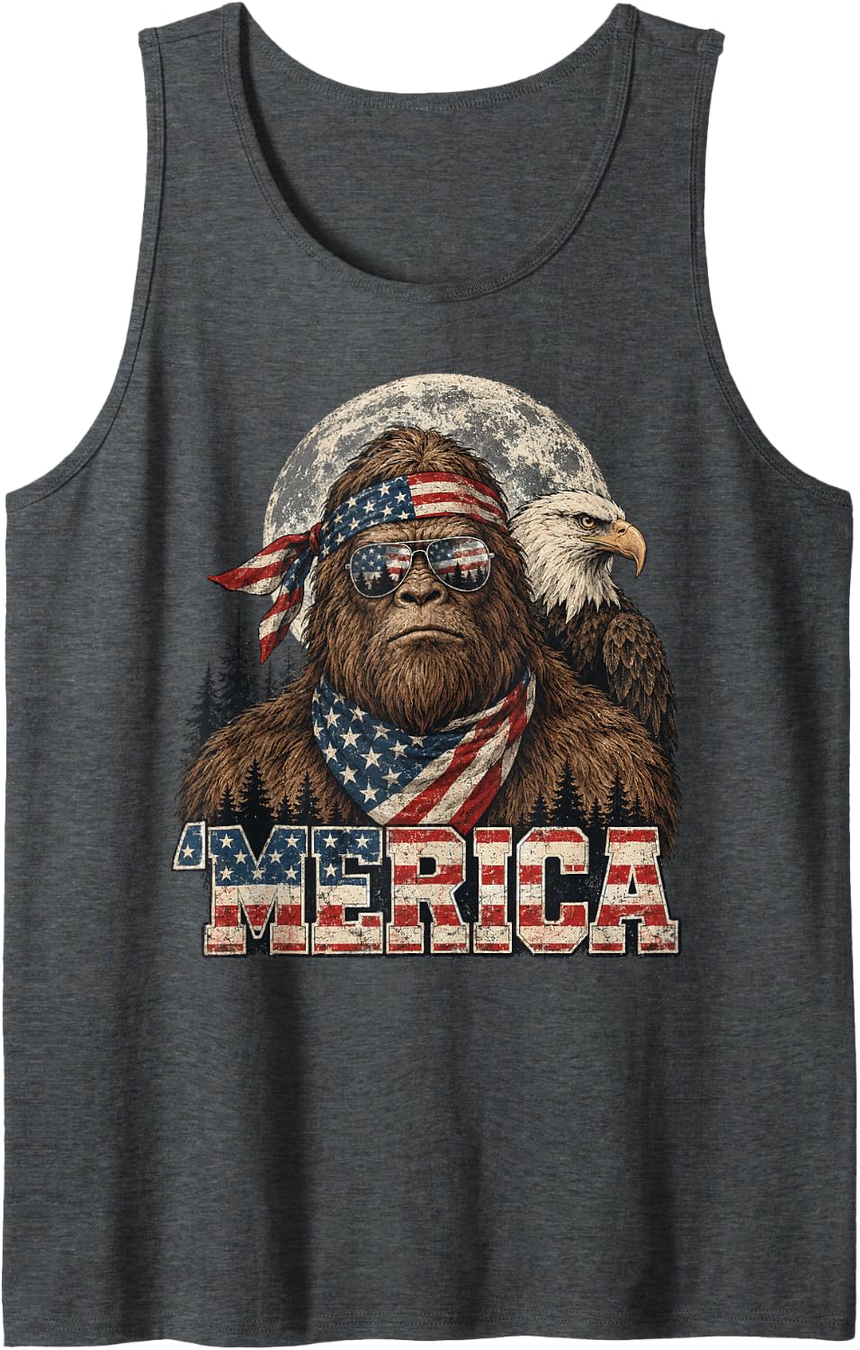 Patriotic Bigfoot Sasquatch American Flag Eagle Cryptid Gift Sleeveless Tank Top - Dark Heather Grey