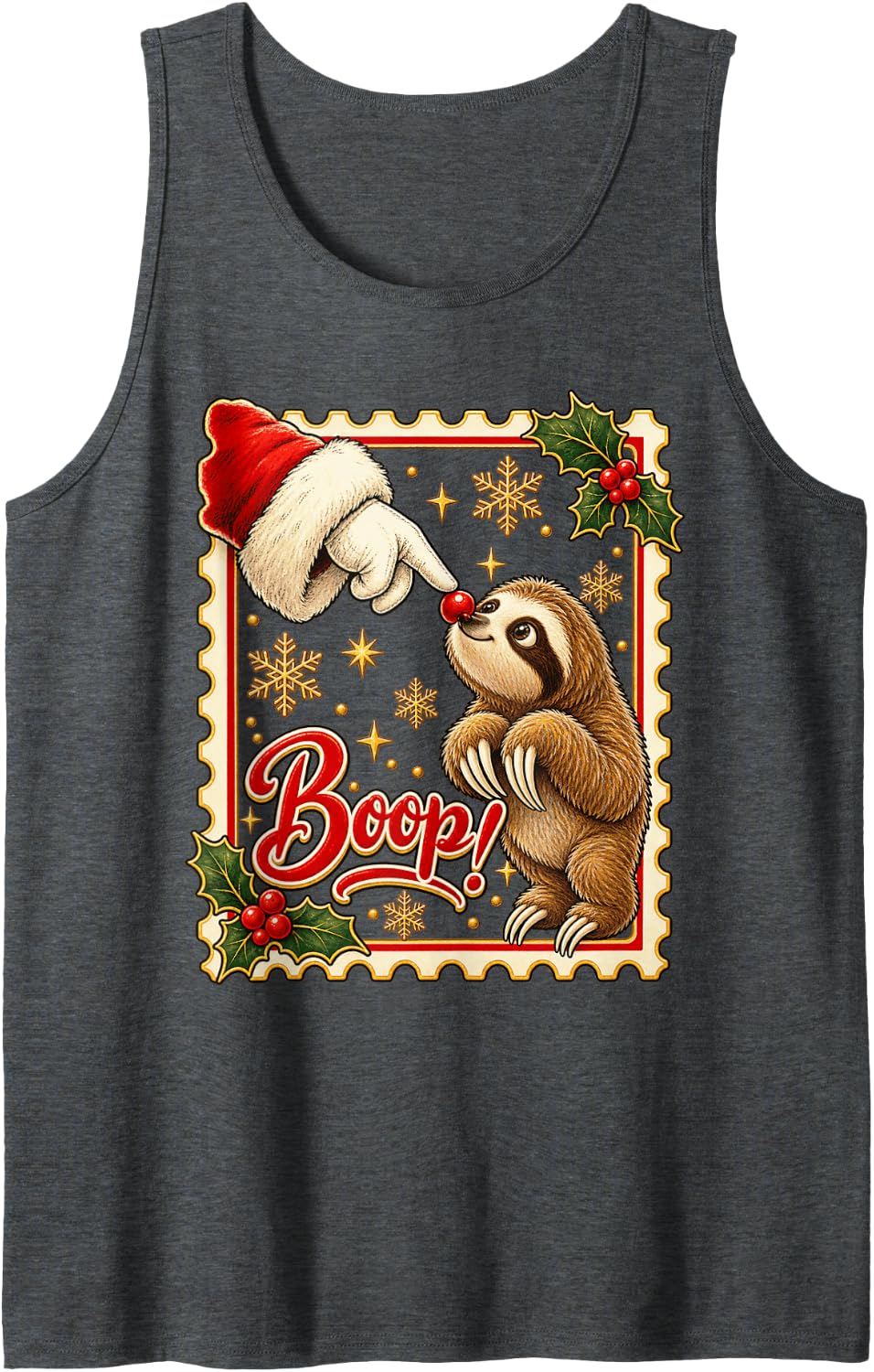 Boop! Sloth Merry Christmas Nose Boop Sleeveless Tank Top - Dark Heather Grey