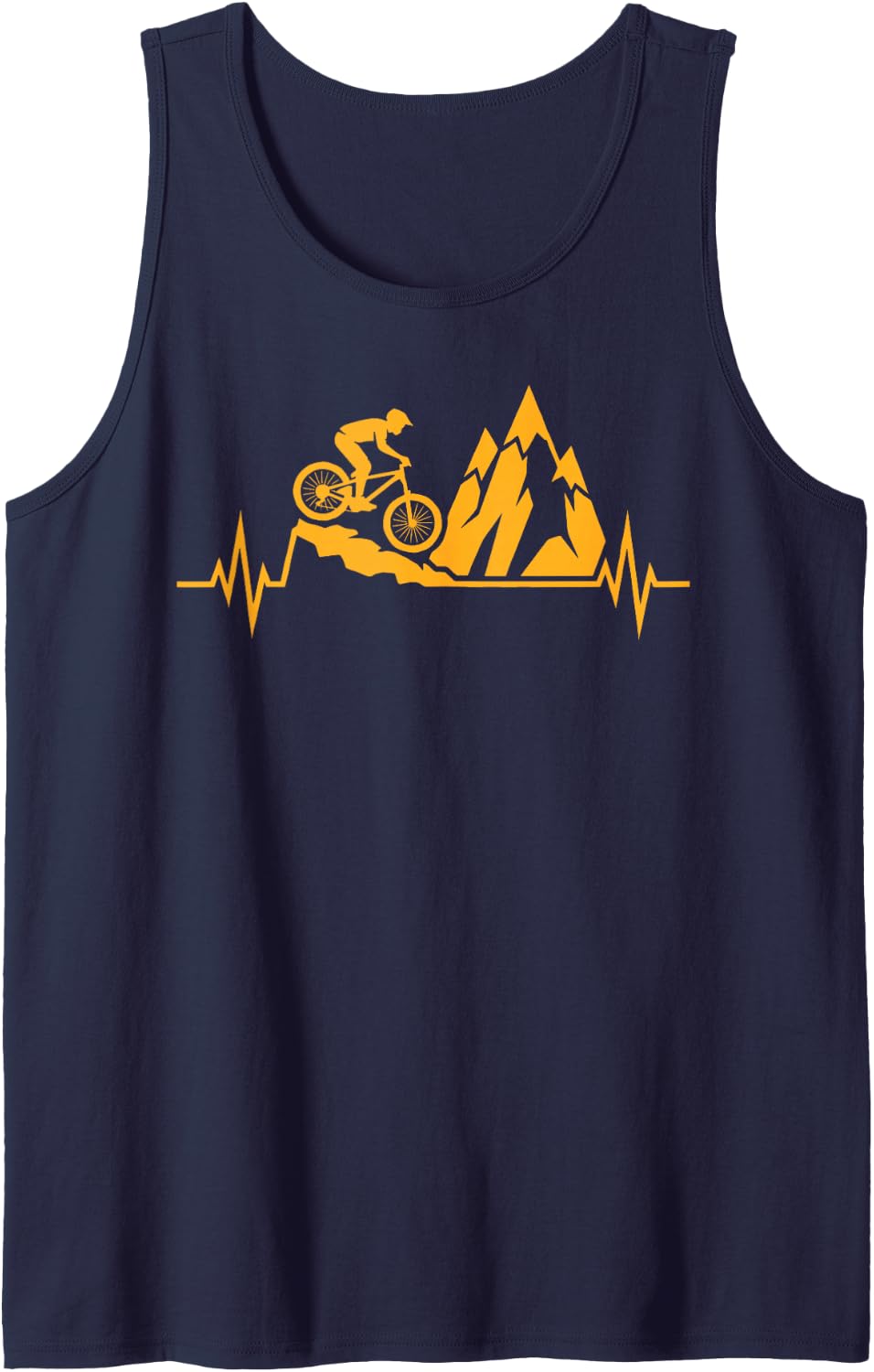 Mountain Biking Heartbeat Funny MTB Rider Cycling Fan Bars Tank Top - Navy Blue