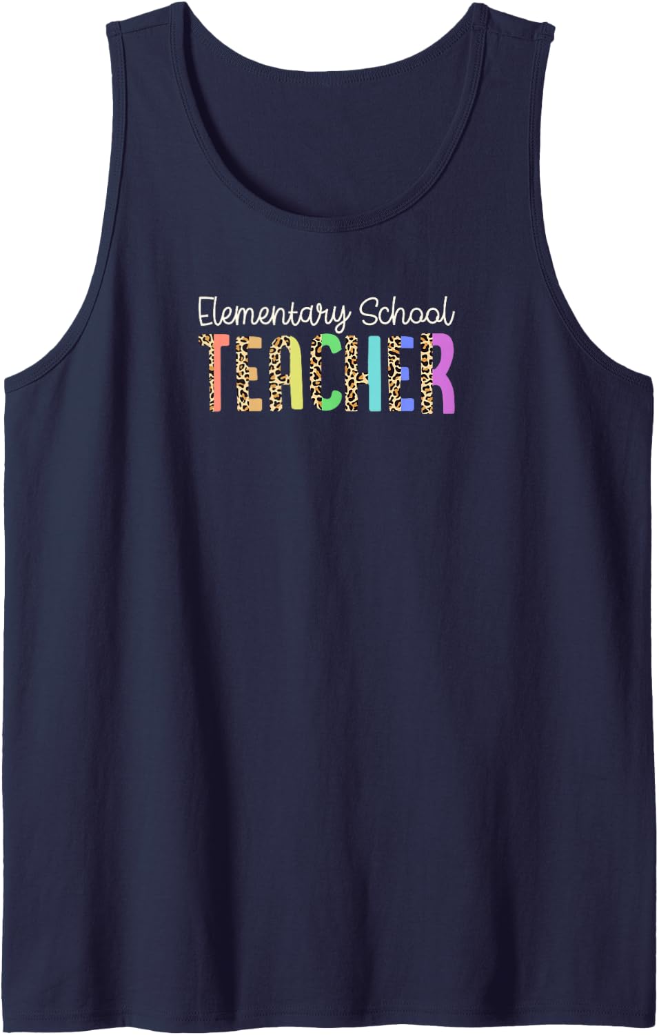 Elementary School Teacher Colorful Leopard Print Pattern Sleeveless Tank Top - Navy Blue