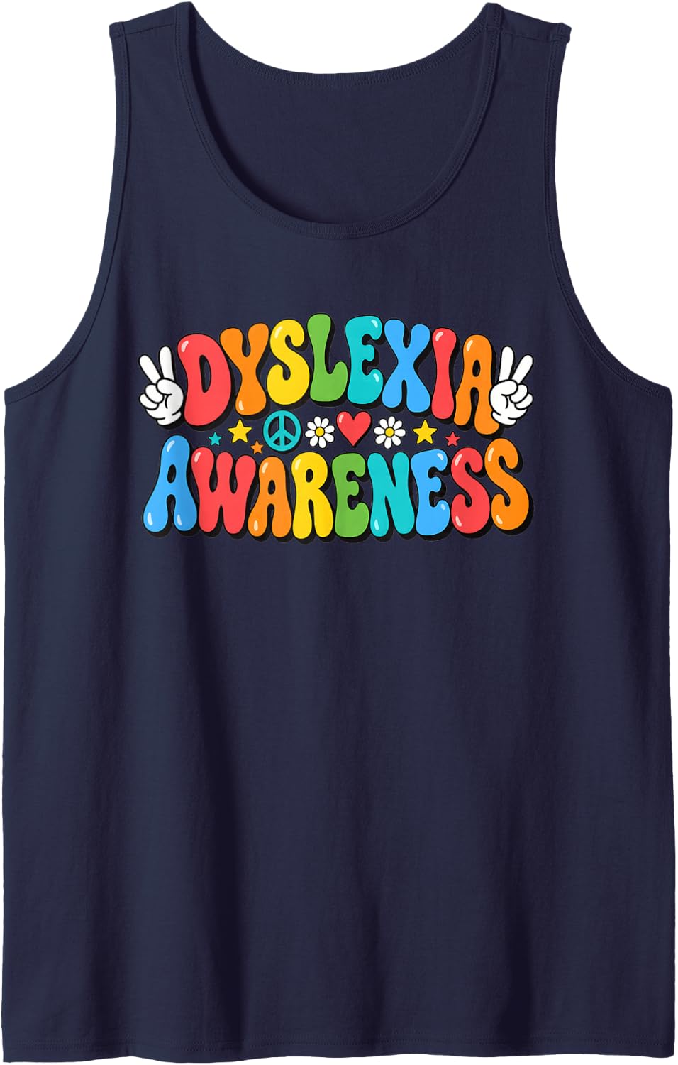 Dyslexia Awareness Men Women Kids Youth Advocate Reads Sleeveless Tank Top - Navy Blue