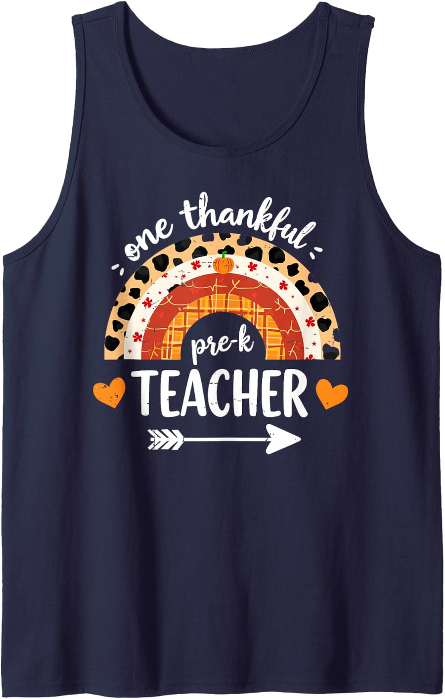 One Thankful Pre-K Teacher Thanksgiving Preschool Teacher Sleeveless Tank Top - Navy Blue